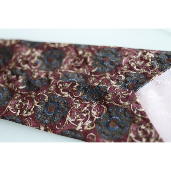 Last Price! Christian DIOR Monsieur Men’s Silk Neck Tie Burgundy Gold Crest - Picture 6 of 9